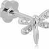 AVORA Avora 14K Gold Simulated Diamond Cz Dragonfly Cartilage Piercing Flat Back Earring Body Jewelry (18 Gauge) | Body Piercing Barbells