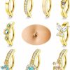 FINREZIO Finrezio 9Pcs 14G Clicker Belly Button Ring For Women Surgical Steel Cute Cz Opal Belly Rings Hoop Belly Button Rings Dangle Belly Rings Reverse Navel Rings Summer Beach Body Belly Piercing Jewelry | Body Piercing Barbells