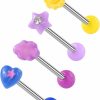 COCHARM Cocharm 4Pcs Purple Plastic Tongue Rings Blue Flat Top Tongue Ring Pretty Yellow Tongue Ring Star Party Tongue Barbell Sunflower Long Tongue Jewelry 16Mm Tongue Piercing Jewelry | Body Piercing Barbells