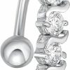 Lavari Jewelers Lavari Jewelers 16 Gauge Top Mount Belly Ring For Women In 10K White Or Yellow Gold With Cubic Zirconia 12 Mm Post Length | Body Piercing Barbells