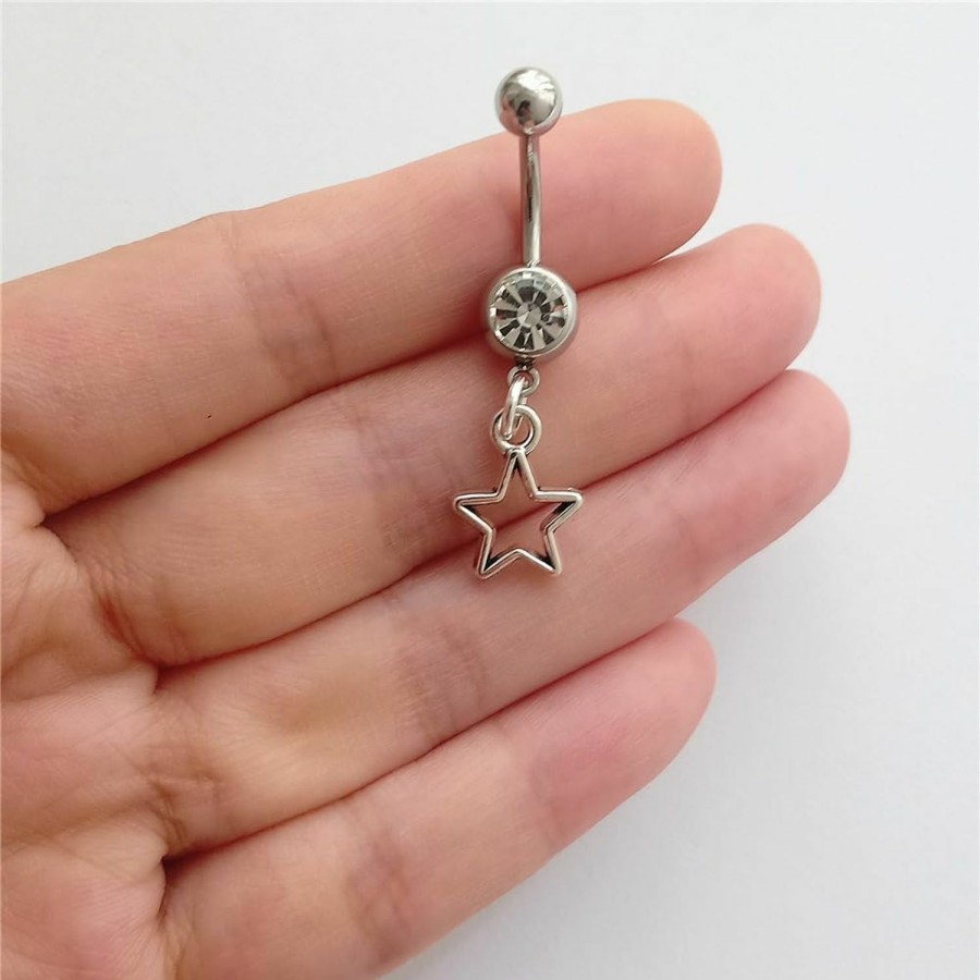 AETYWYEIN Aetywyein Cute Star Belly Button Ring, Simple Surgical Stainless Steel 14G Navel Barbell Ring With Dangle Pendant, Fashion Piercing Body Jewelry | Body Piercing Barbells