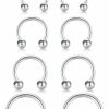 Earmark 14Pcs 14/16/18/20Gauge 6/7/8/9/10/12/14Mm Surgical Steel Horseshoe Septum Nose Ring Hoop Set, Externally Threaded Circular Curved Barbell Body Piercing Jewelry For Lip Eyebrow Nipple Daith Tragus Helix Cartilage Rook Multiple Piercing ( Ball + Spike Cone) | Body Piercing Barbells