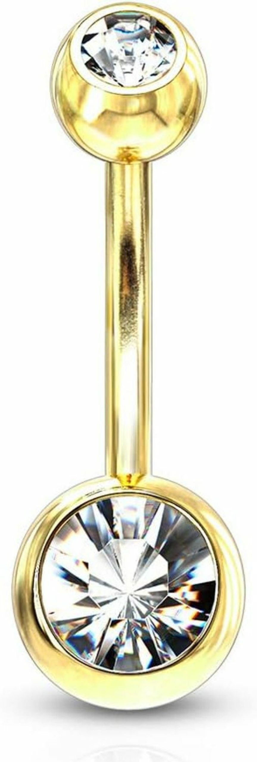 Forbidden Body Jewelry Forbidden Body Jewelry Gold Ip Plated Surgical Steel Double Jeweled Clear Crystal Petite Belly Button Ring | Body Piercing Barbells