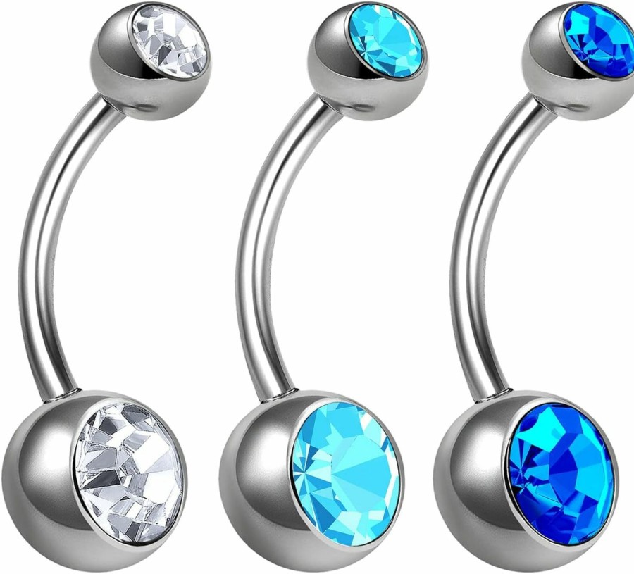 Generic 3Pcs Titanium G23 14G Belly Button Rings Piercing Jewelry Navel Ear Lobe Earring 8Mm 5Mm Crystal Ball More Choices | Body Piercing Barbells