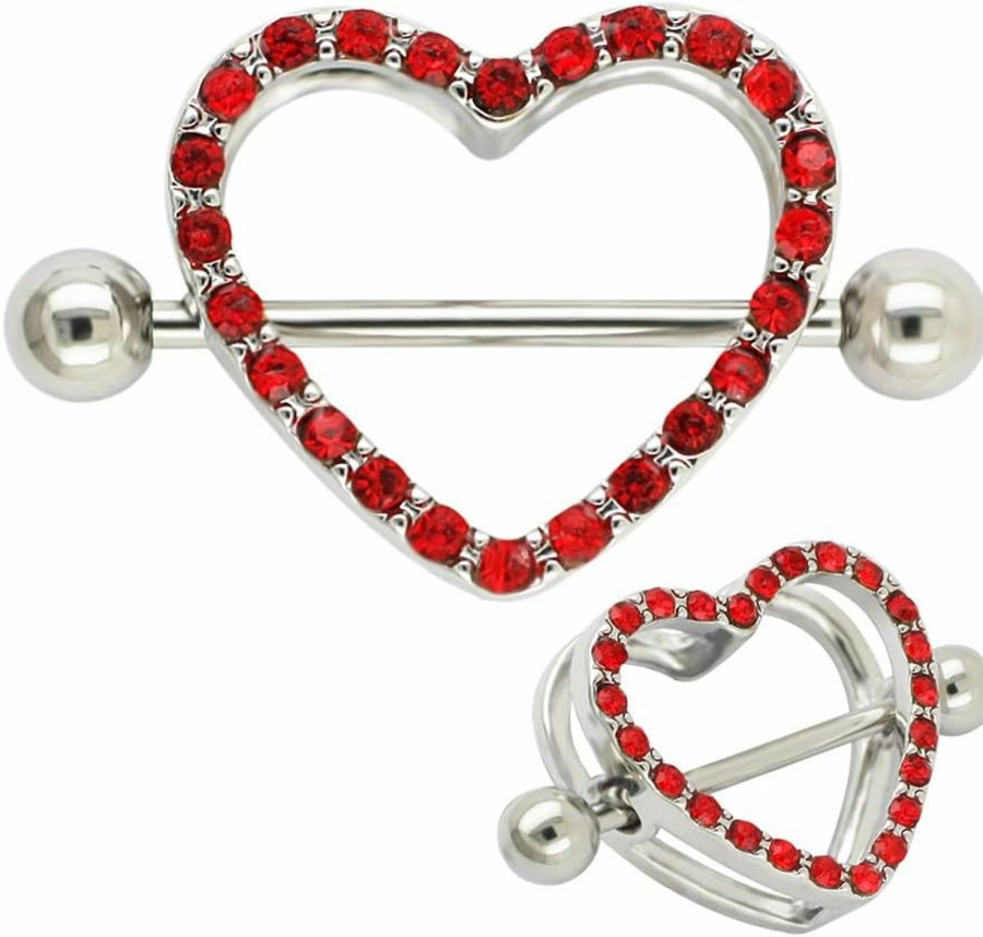 Excepro Excepro 14G Nipple Barbell 316L Surgical Stainless Steel Heart Shape Body Nipple Piercing | Body Piercing Barbells