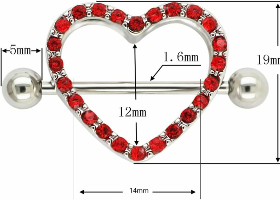 Excepro Excepro 14G Nipple Barbell 316L Surgical Stainless Steel Heart Shape Body Nipple Piercing | Body Piercing Barbells