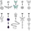 BSJ4U Bsj4U 10 Pieces Belly Button Rings Belly Ring Set For Women Navel Rings 14G Stainless Steel Hypoallergenic Belly Button Devil Heart Snake Butterfly Dangle Dangling Dangly Navel Belly Piercing Jewelry With Box | Body Piercing Barbells