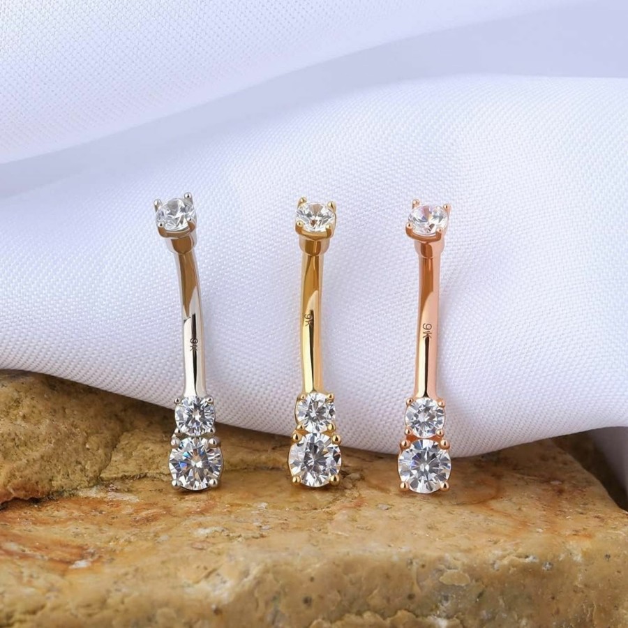 OUFER Oufer 14K Solid Gold Belly Navel Button Ring Clear 5A Cubic Zirconia Design Belly Rings Piercing Jewelry | Body Piercing Barbells