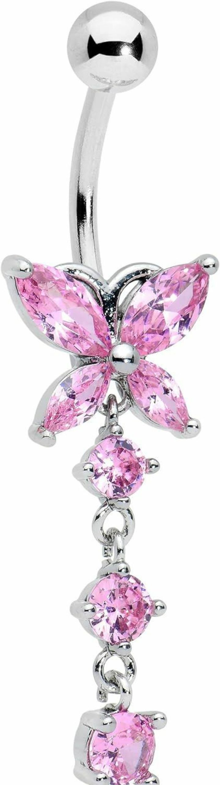 Body Candy Body Candy Womens 316L Steel Navel Ring Piercing Color Accent Double Butterfly Dangle Belly Button Ring | Body Piercing Barbells