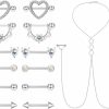 FIBO STEEL Fibo Steel 14G Nipple Rings For Women Stainless Steel Nipple Rings With Choker Necklace Cz Heart Nipple Piercing Jewelry Nipple Barbell Rings Set | Body Piercing Barbells