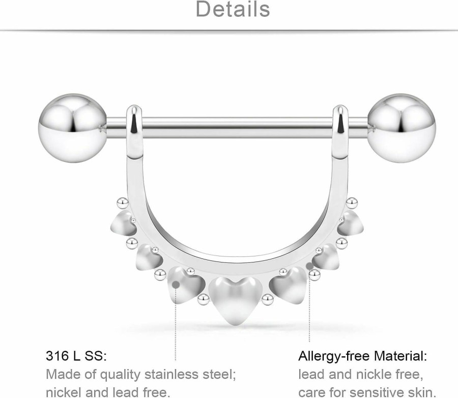 SCERRING Scerring 14G Nipple Rings Stainless Steel Nipplerings Shield Barbell Ring Vintage Elegance Body Piercing Jewelry For Women Men 3/4Inch No-Repeat 10 Pairs | Body Piercing Barbells