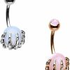 tenghong2021 2 Pcs 14G Stainless Steel Skull Hand With Rose Quartz White Opalite Gem Ball Belly Button Rings Belly Rings Body Piercing For Women Men And Girls Best Presents Gifts For Hers Birthday Valentine'S Day Party Prom | Body Piercing Barbells