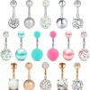 PunkTracker 16Pcs Belly Button Rings Surgical Steel Belly Ring Navel Rings Belly Piercing Naval Piercing Jewelry | Body Piercing Barbells