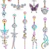 Ocptiy Ocptiy 14G 10Mm Dangle Belly Button Ring For Women Hypoallergenic Surgical Steel Diamond Belly Navel Rings Barbell Piercing Jewelry Silver Black Colorful Rose Gold | Body Piercing Barbells