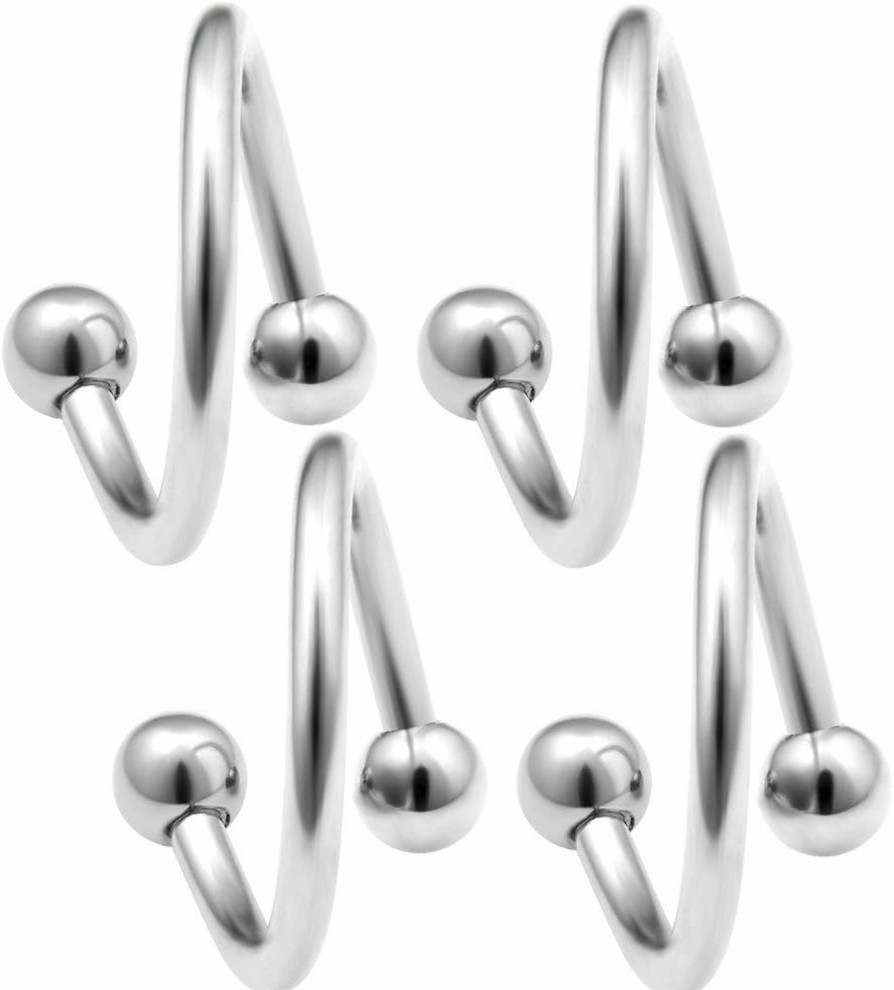 bodyjewellery Bodyjewellery 4Pcs 14G Spiral Twisted Barbell Tragus Lip Cartilage Eyebrow Helix Tragus Hoop Surgical Steel Ear Gauges 4Mm Balls Pick Size | Body Piercing Barbells