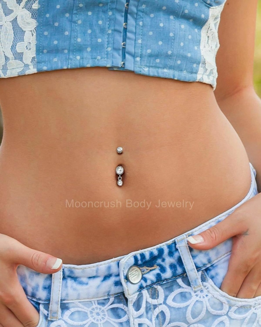 Amazon Mooncrush Jewelry 14G G23 Solid Titanium Belly Button Rings 10Mm Dangle Belly Rings For Women Surgical Steel Belly Navel Piercing Jewelry | Body Piercing Barbells