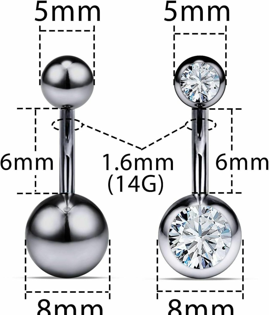 Vsnnsns Vsnnsns 14G G23 Titanium Belly Button Rings 14G Cz Belly Navel Rings 6Mm 10Mm Belly Bars Belly Button Rings Body Piercing Jewelry For Women Men | Body Piercing Barbells