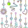 Prjndjw Prjndjw Belly Button Ring Dangle 14G Surgical Steel Belly Rings Pregnancy Belly Button Rings Belly Piercing Jewelry For Women 10Mm Snake Glow Cz Heart Silver Belly Button Rings 11Pcs Piercing Kit | Body Piercing Barbells