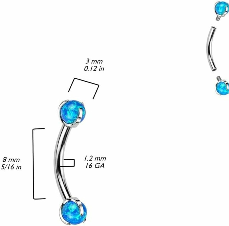 Pierced Owl Pierced Owl 16Ga F136 Implant Grade Titanium Internally Threaded Claw Set Synthetic Opal Ball Curved Eyebrow Barbell | Body Piercing Barbells