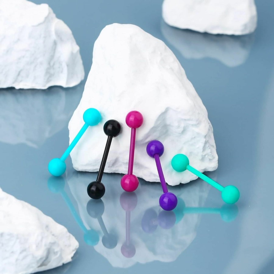 OUFER Oufer 14G 5Pcs Soft Acrylic Tongue Rings Barbell Colorful Tongue Barbell Tongue Piercing For Women | Body Piercing Barbells