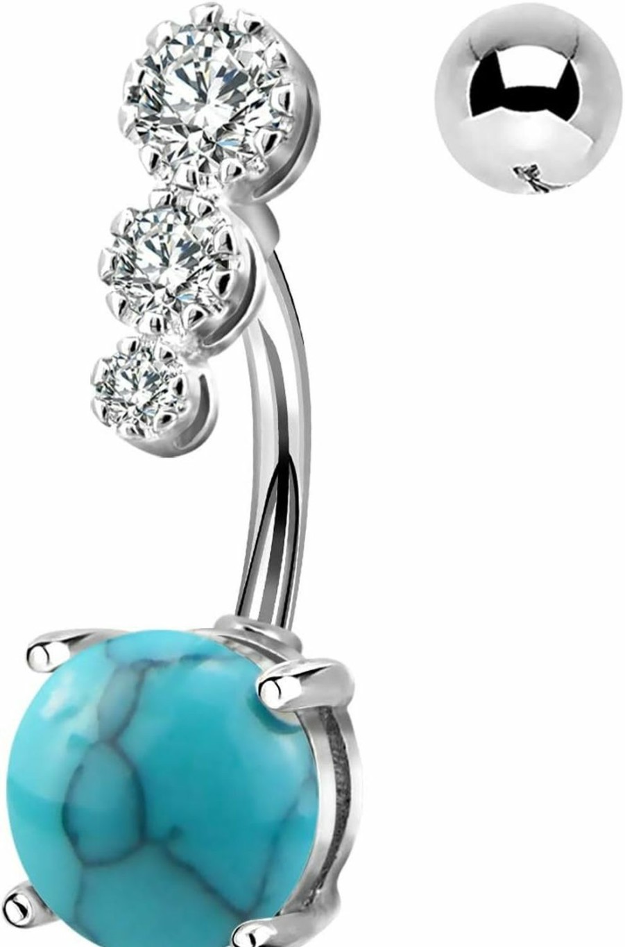 CM Crareesi Mania Cm Crareesi Mania Women Boho Belly Rings Turquoise Stone Curved Barbell Belly Rings Piercing Jewelry | Body Piercing Barbells