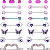 Helicopchain Helicopchain 9Pairs Nipple Rings For Women 14G Surgical Steel Barbell Tongue Rings Cz Flower Heart Butterfly Moon Ball Nipple Piercing Cute Nipplerings Body Piercing Jewelry | Body Piercing Barbells