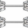 Pierced Owl 14Ga 316L Stainless Steel Cz Crystal Baguette Crown Ends Nipple Barbells, Sold As A Pair (Gold Tone) | Body Piercing Barbells