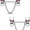 CM Crareesi Mania Cm Crareesi Mania Dragon Nipple Rings Chain Nipple Piercing Jewelry 316L Stainless Steel Nipple Jewelry For Men Women Red Cz Nipple Barbell 14G Nipple Jewelry | Body Piercing Barbells