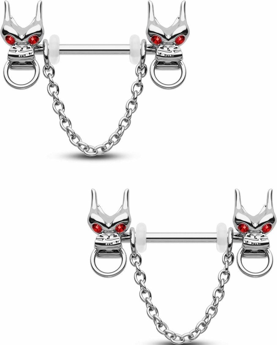 CM Crareesi Mania Cm Crareesi Mania Dragon Nipple Rings Chain Nipple Piercing Jewelry 316L Stainless Steel Nipple Jewelry For Men Women Red Cz Nipple Barbell 14G Nipple Jewelry | Body Piercing Barbells