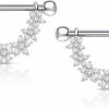 Forbidden Body Jewelry Forbidden Body Jewelry Pair Of Surgical Steel 9/16 Inch (14Mm) Cz Flower Daisy Chain Dangle Nipple Barbells | Body Piercing Barbells