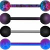 OUFER Oufer 4 Pcs Stainless Steel 14G Barbell Tongue Rings Purple Black Splatter Tongue Barbell Tongue Piercing Jewelry | Body Piercing Barbells