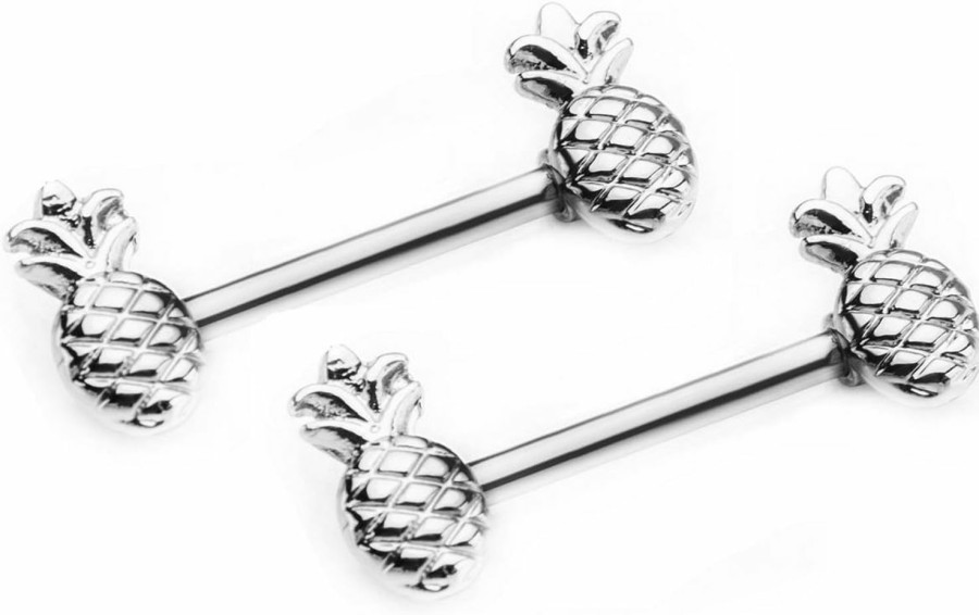 Pierced Owl Pierced Owl - 14Ga Surgical Steel Pineapple Nipple Barbells, Sold As A Pair | Body Piercing Barbells