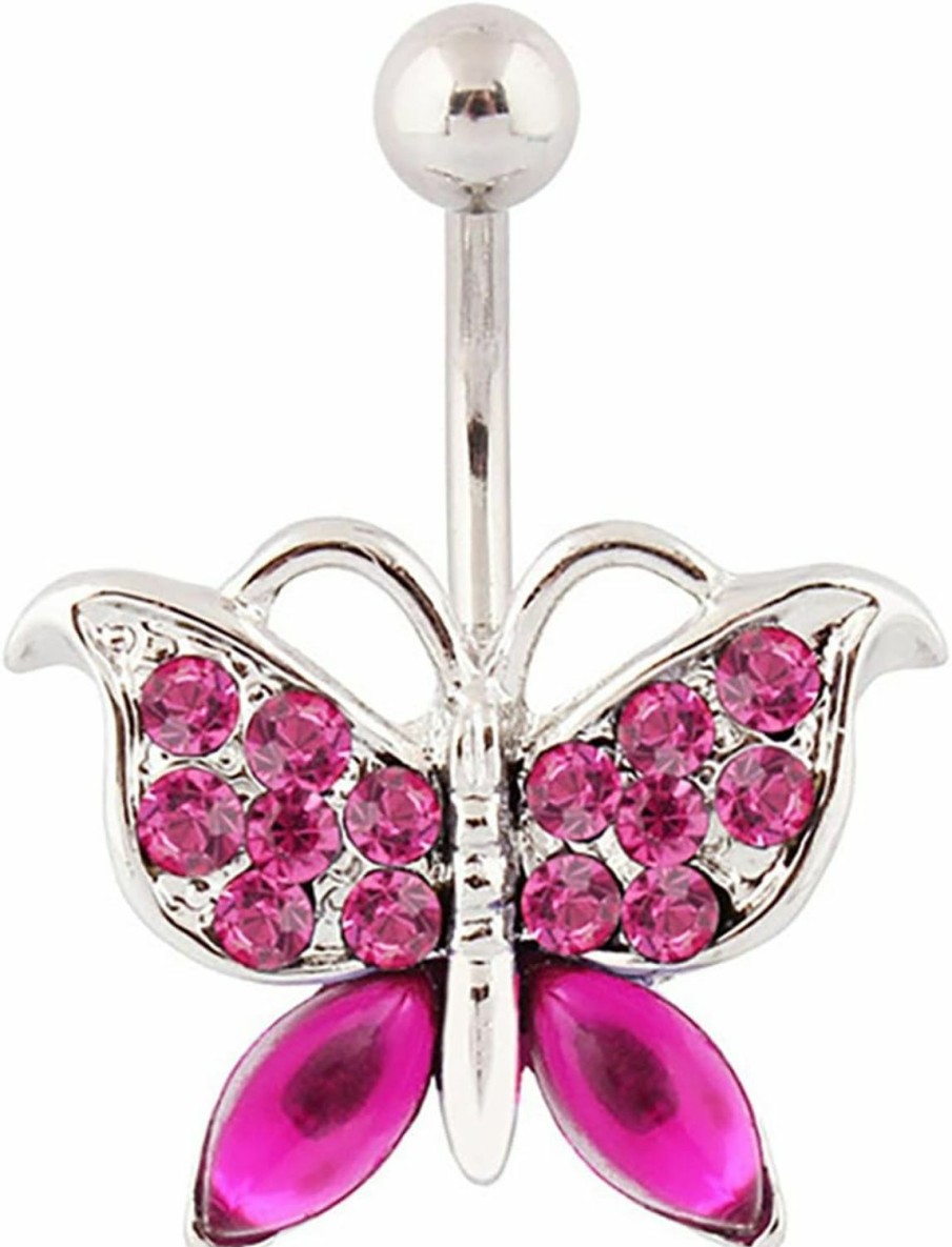 Lenacou Lenacou Butterfly Belly Button Rings 14G Surgical Stainless Steel Navel Barbell Stud Cubic Zirconia Body Piercing | Body Piercing Barbells