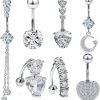 Vsnnsns Vsnnsns 14G Belly Button Rings Belly Rings For Women Stainless Steel Belly Piercing Jewelry Surgical Steel Dangle Belly Button Rings Curved Navel Ring Barbell Heart Cz Body Jewelry Piercing 7 Pcs | Body Piercing Barbells