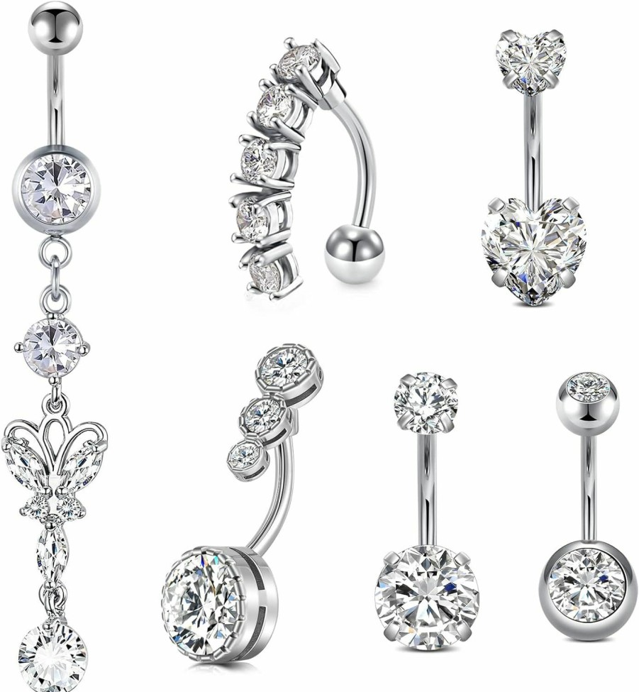 Briana Williams Briana Williams Belly Button Ring Belly Rings For Women Belly Button Piercing Stainless Steel Belly Button Rings Belly Navel Rings Piercing Jewelry 14G 10Mm Silver Gold Pink Blue | Body Piercing Barbells