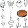 FIBO STEEL Fibo Steel Belly Button Rings For Women 316L Surgical Steel Dangle Belly Rings Cz Butterfly Heart Curved Reverse Navel Rings White Barbell Belly Piercing Jewelry 14G | Body Piercing Barbells