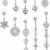 JOERICA Joerica 3-6Pcs 14G 316L Stainless Steel Belly Button Rings For Women Flower Cz Dangle Belly Button Rings Navel Piercing Jewelry | Body Piercing Barbells