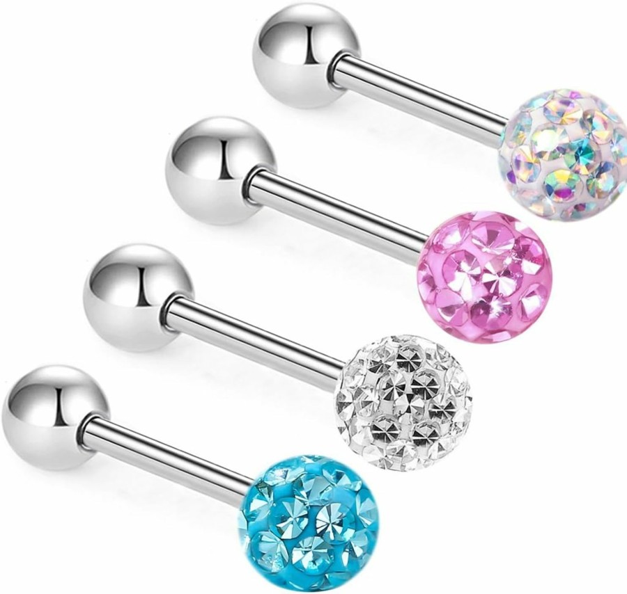 ZHIYAOR Zhiyaor Anti-Allergy Surgical Steel Tongue Rings Women Handmade Epoxy Crystal Piercing Barbells 14G 16Mm | Body Piercing Barbells