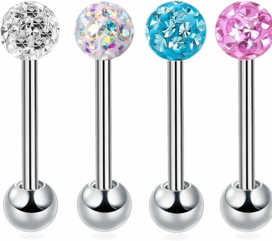 ZHIYAOR Zhiyaor Anti-Allergy Surgical Steel Tongue Rings Women Handmade Epoxy Crystal Piercing Barbells 14G 16Mm | Body Piercing Barbells