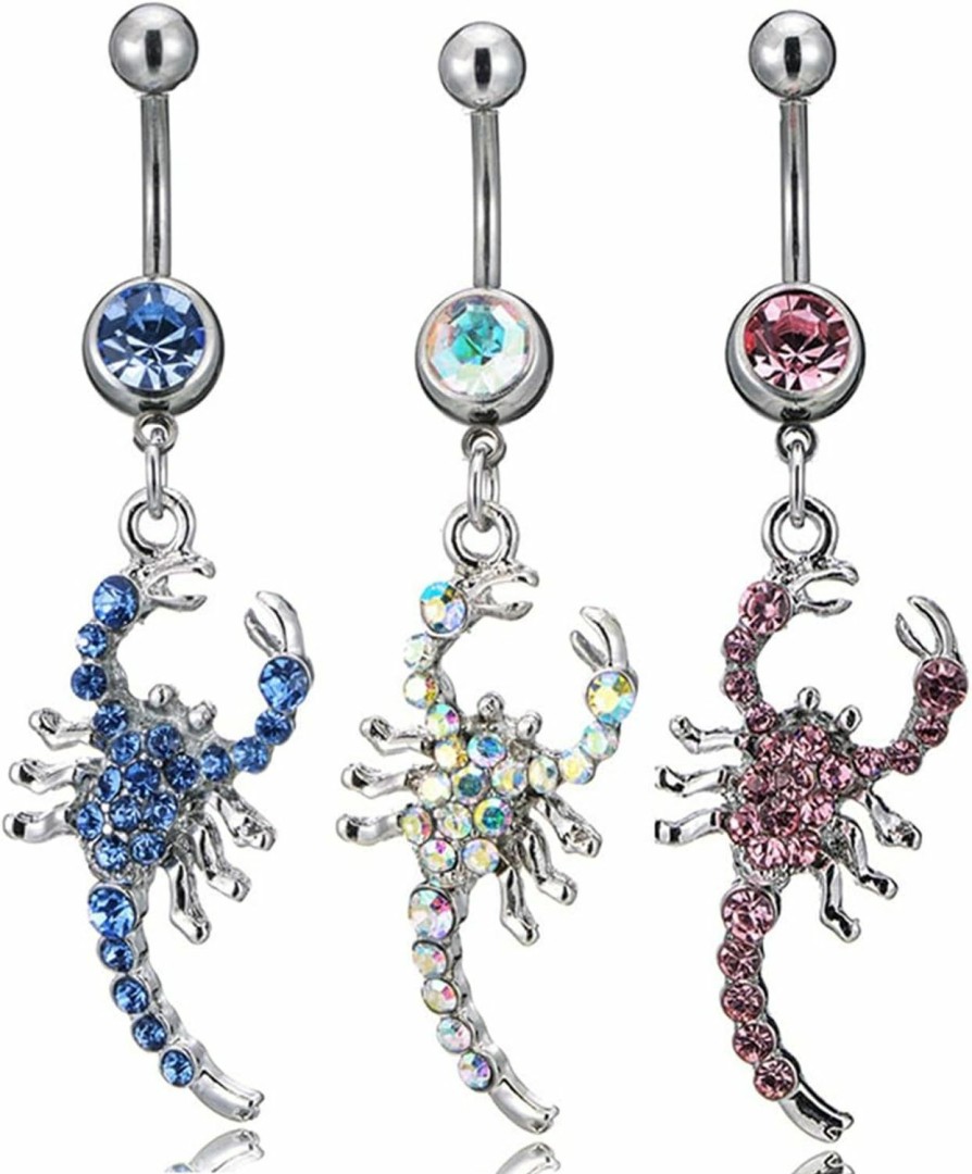 FUTIMELY Futimely Animal Belly Button Ring For Women Men Dainty Owl Scorpion Crystal Cz Navel Ring Stainless Steel Navel Piercing Dangle Belly Button Nail Navel Piercing Body Jewelry | Body Piercing Barbells