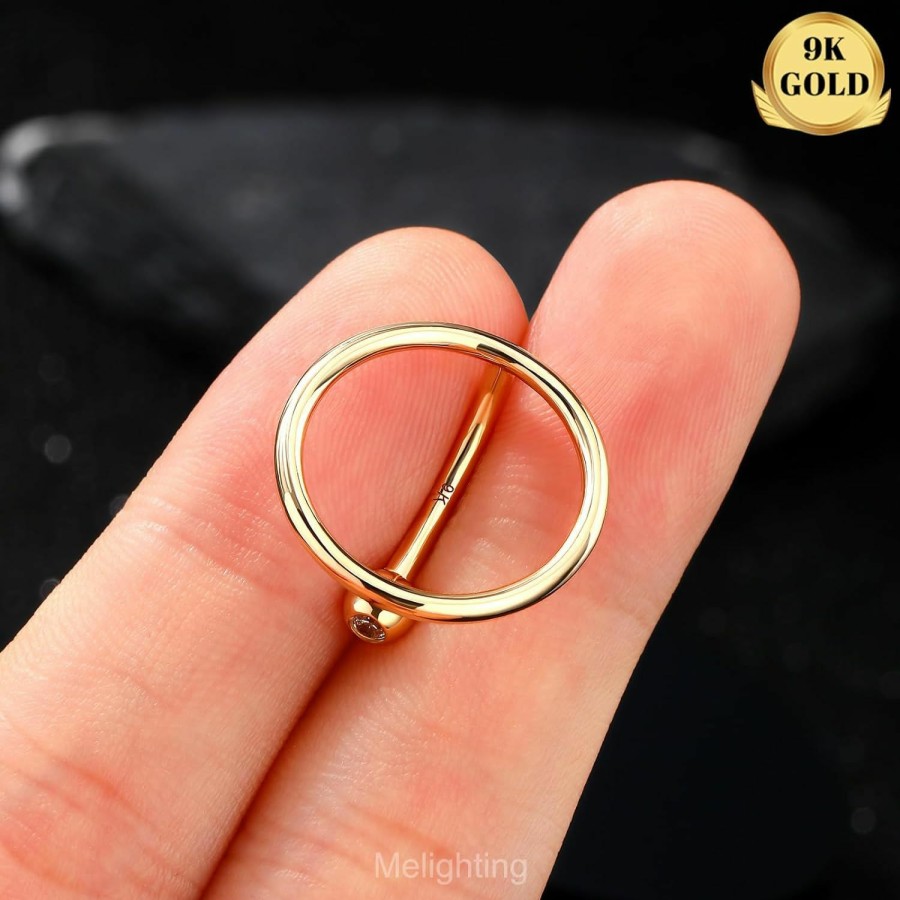 Melighting Melighting Gold Belly Button Ring 9K Solid Gold Reverse Belly Ring Round Gold Belly Piercing Jewelry 14G Navel Ring For Women Girls | Body Piercing Barbells