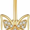 ELFRONT Elfront 14K Yellow Gold Sunflower/Butterfly Belly Button Ring,Navel Ring Belly Piercing Jewelry For Women Girls | Body Piercing Barbells