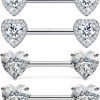 Lcolyoli Lcolyoli 14G Surgical Steel Nipple Rings Heart Nipple Shield Barbell Ring Bar Nipple Piercing Jewelry For Women Clear Diamond Cz Set | Body Piercing Barbells