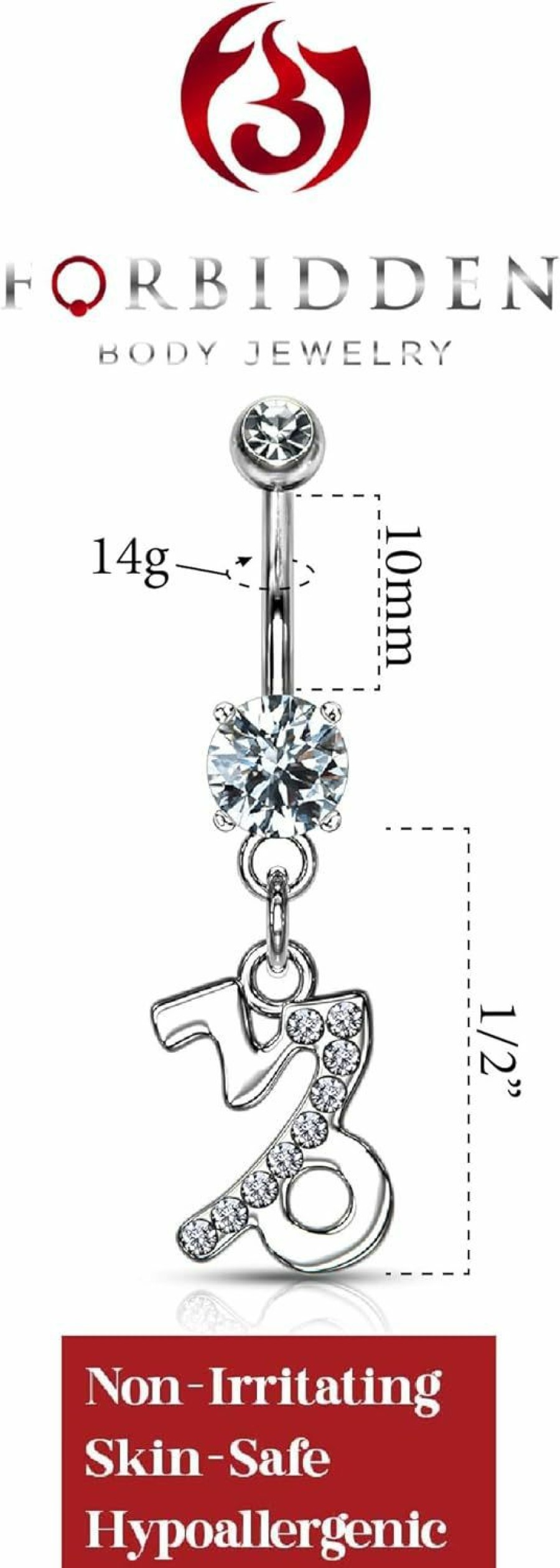 Forbidden Body Jewelry Surgical Steel Cz Jeweled Zodiac Sign Dangle Belly Button Ring | Body Piercing Barbells