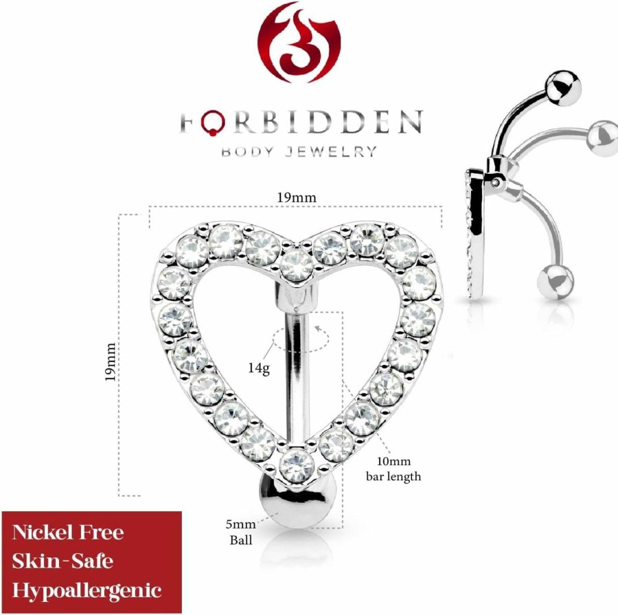 Forbidden Body Jewelry Forbidden Body Jewelry Belly Button Rings Pave Cz Crystal Heart Reverse Hinged Top Down Belly Rings Surgical Steel 14G | Body Piercing Barbells