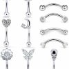 Oufksiyy Oufksiyy 16G Rook Piercing Jewerlry Surgical Steel Eyebrow Piercing Jewelry Flower Crystal Heart Cz Moon Shape Eyebrow Rings Snake Eyes Rook Earrings For Women Men Tongue Retainer,Silver Barbell | Body Piercing Barbells