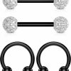 COCHARM Cocharm G23 Titanium Nipple Rings 14G White Black Blue Nipple Barbell Horseshoes Half Nipple Hoop Cute Small Diamond Paved Hypoallergenic Nipple Piercing | Body Piercing Barbells