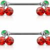 Pierced Owl Pierced Owl 14Ga 316L Stainless Steel Lucky Double Cz Cherry Ends Nipple Barbells, Sold As A Pair | Body Piercing Barbells