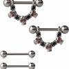 Ruifan Ruifan 316L Stainless Steel Skulls Cz Gem Nipple Shield Ring & Nipple Barbell Bar Retainer Body Piercing 14G 4Pcs | Body Piercing Barbells