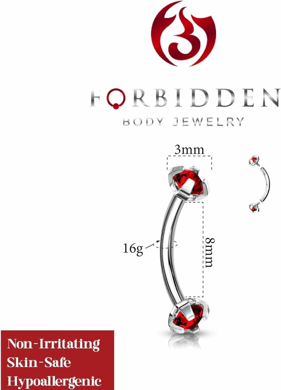 Forbidden Body Jewelry 16G 8Mm Daith Earring, Eyebrow Ring And Rook Piercing Jewelry, Internally Threaded Cz Barbell | Body Piercing Barbells